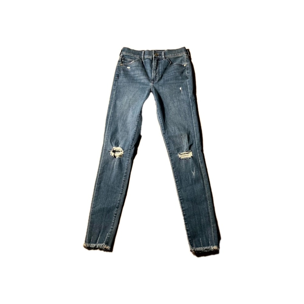 Expressβ Jeans Womens 0R Denim Hyper Stretch Skinny High Rise Distressed Raw Hem